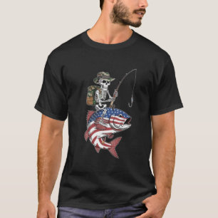 Patriotic Skeleton Fish Halloween American flag  T-Shirt