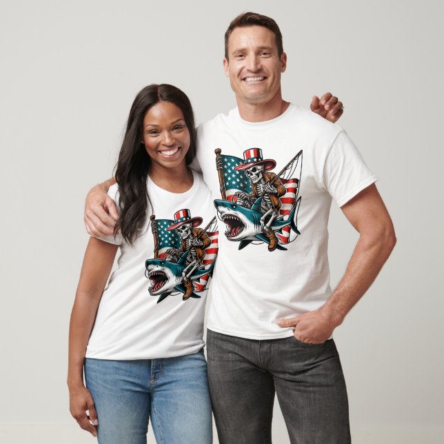 Patriotic Skeleton Shark Fishing  T-Shirt (Unisex)