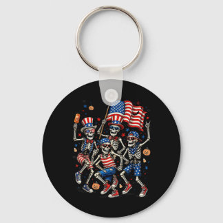 Patriotic Skeletons Halloween Spooky Funny Gift Keychain