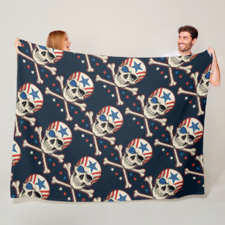 Patriotic Skull and Crossbones American Flag Fleece Blanket