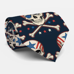 Patriotic Skull and Crossbones American Flag Neck Tie