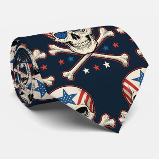 Patriotic Skull and Crossbones American Flag Neck Tie