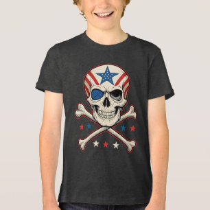 Patriotic Skull and Crossbones American Flag Tri-Blend Shirt
