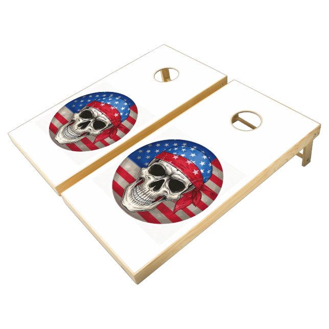 Patriotic Skull Cornhole Set (Angled)