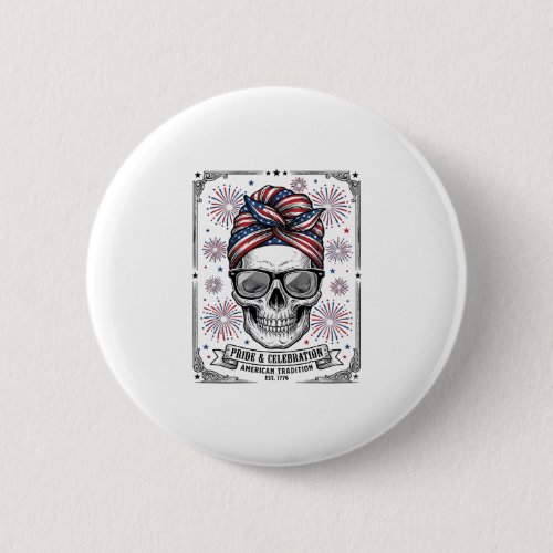 Patriotic Skull Fireworks Vintage Engraving Shirt_ Button