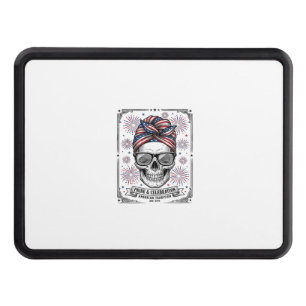 Patriotic Skull Fireworks Vintage Engraving Shirt_ Hitch Cover