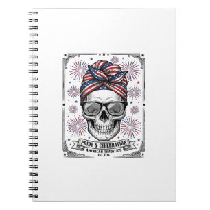 Patriotic Skull Fireworks Vintage Engraving Shirt_ Notebook