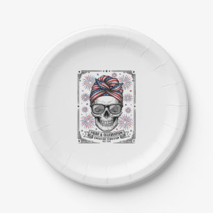 Patriotic Skull Fireworks Vintage Engraving Shirt_ Paper Plates