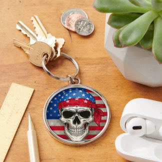 Patriotic Skull Keychain