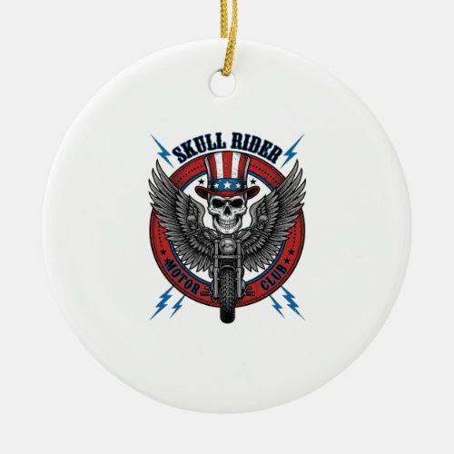 Patriotic Skull Motorcycle Eagle Vintage Ceramic Ornament
