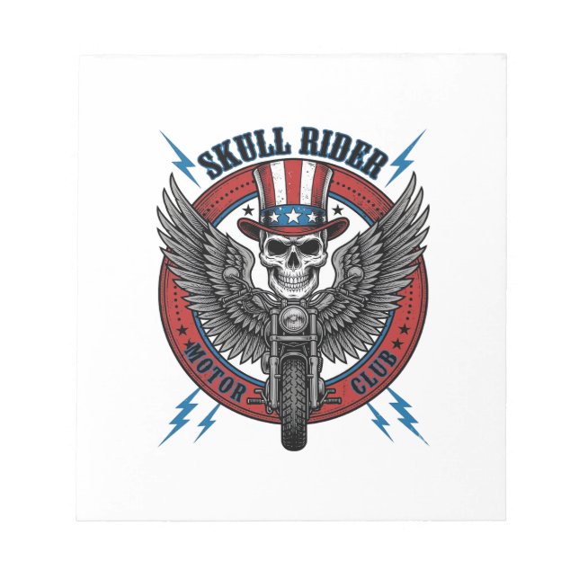 Patriotic Skull Motorcycle Eagle Vintage Notepad (Front)