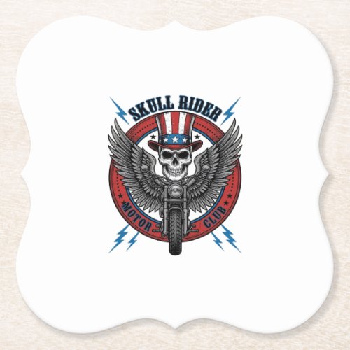 Patriotic Skull Motorcycle Eagle Vintage Paper Coaster