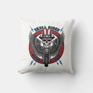 Patriotic Skull Motorcycle Eagle Vintage Throw Pillow