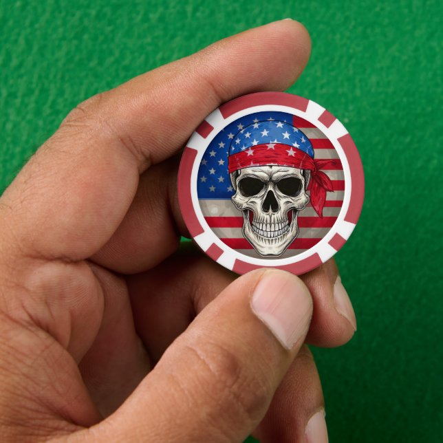 Patriotic Skull Poker Chip (Hand)