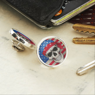 Patriotic Skull Round Lapel Pin