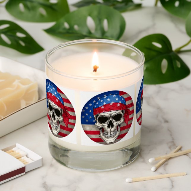 Patriotic Skull Scented Jar Candle (Lit)