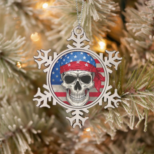 Patriotic Skull Snowflake Framed Ornament (Tree)