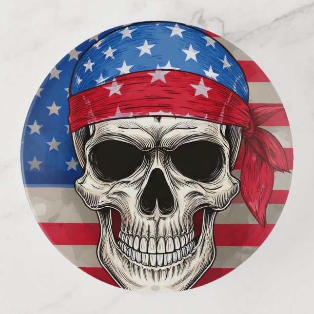 Patriotic Skull Trinket Tray (Front)