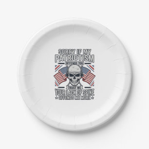 Patriotic Skull Vintage Engraving Quote Vector Des Paper Plates