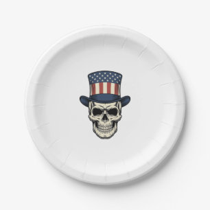 Patriotic Skull Vintage Engraving Shirt Design_1 Paper Plates