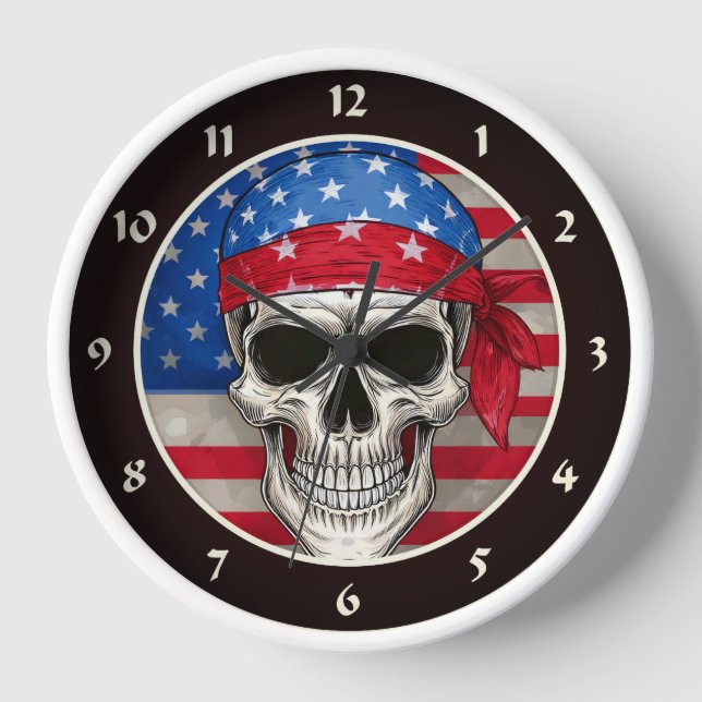 Patriotic Skull Wall Clock (Front)