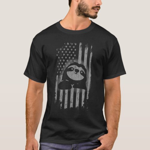 Patriotic Sloth American Flag Cool Wild Animals  1 T_Shirt