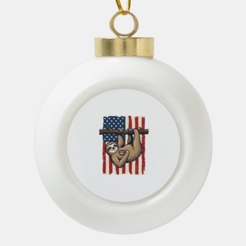 Patriotic Sloth Vintage Engraving Shirt Design_1 Ceramic Ball Christmas Ornament