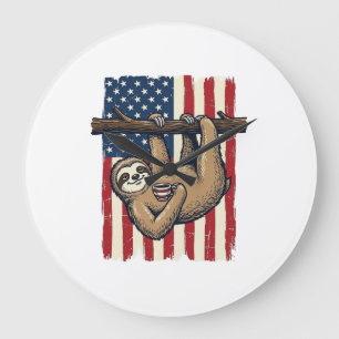 Patriotic Sloth Vintage Engraving Shirt Design_1 Large Clock