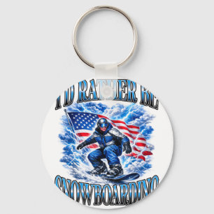 Patriotic snowboarding american flag winter sport keychain