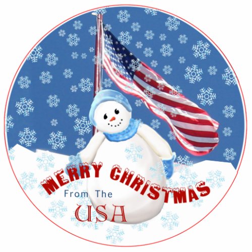 Patriotic Snowman Christmas with American Flag Statuette