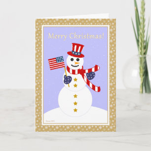 Patriotic Snowman & Flag Christmas Card