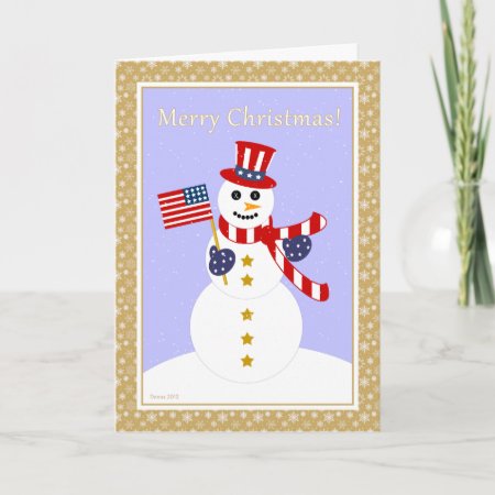Patriotic Snowman & Flag Christmas Card