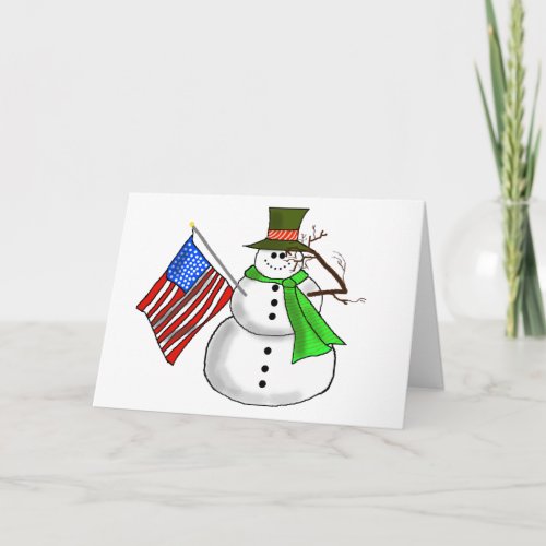 Patriotic Snowman Salutes Christmas Greeting Card