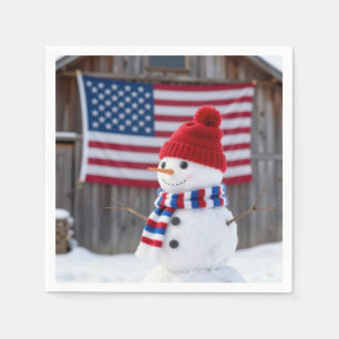 Patriotic Snowman With American Flag Napkins