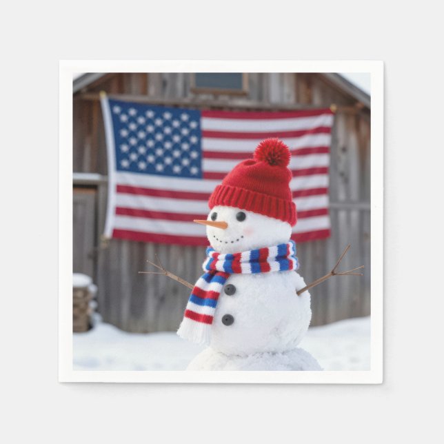Patriotic Snowman With American Flag Napkins (Front)