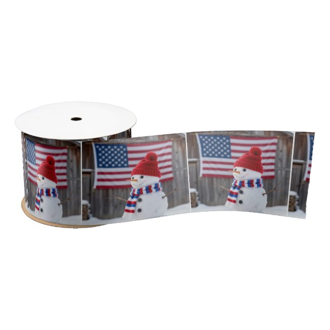 Patriotic Snowman With American Flag Satin Ribbon (Spool)