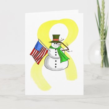 Patriotic Snowman & Yellow Ribbon Christmas Card by Brownielocks at Zazzle