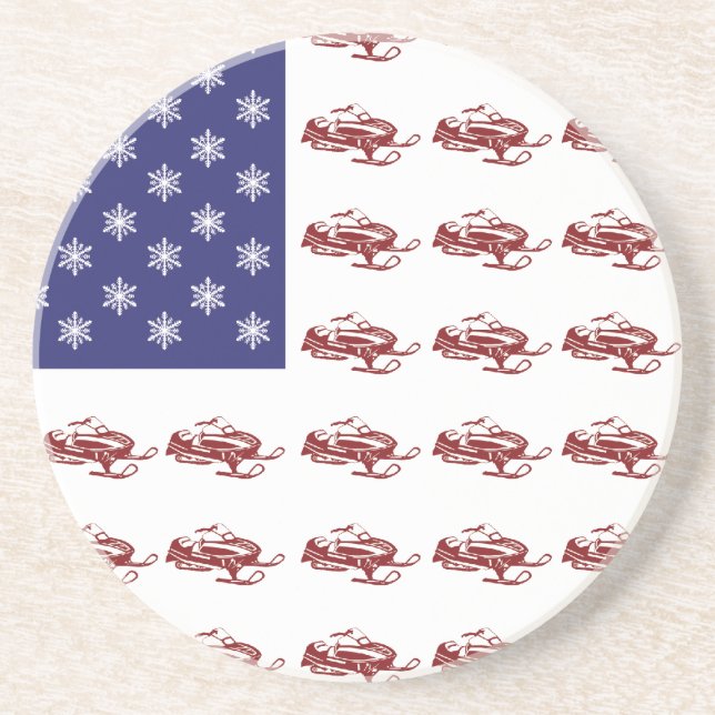 Patriotic Snowmobiling Drink Coaster (Front)