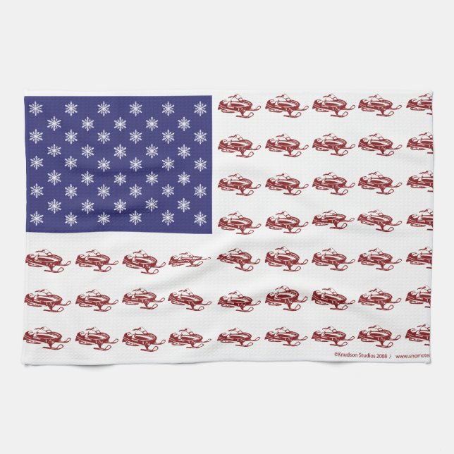 Patriotic Snowmobiling Kitchen Towel (Horizontal)