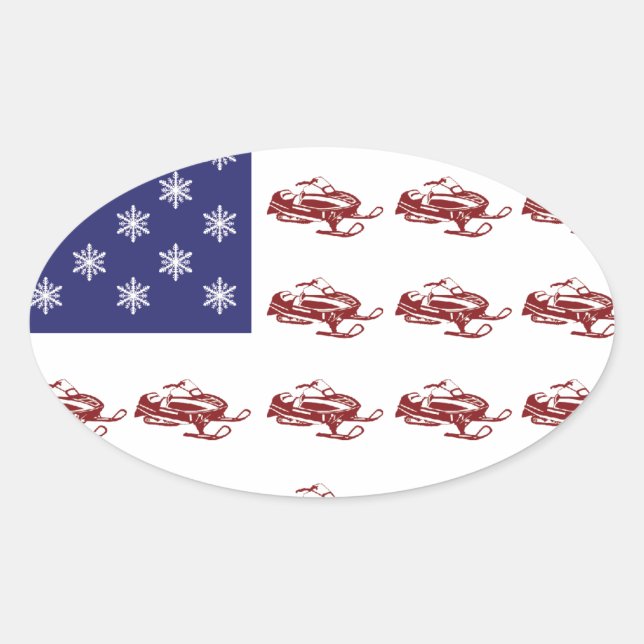 Patriotic Snowmobiling Oval Sticker (Front)
