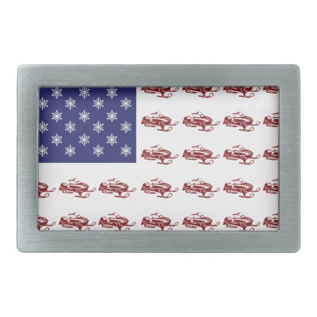 Patriotic Snowmobiling Rectangular Belt Buckle (Front)