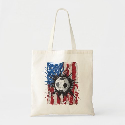 Patriotic Soccer 4Th Of July Men Usa American Flag Tote Bag