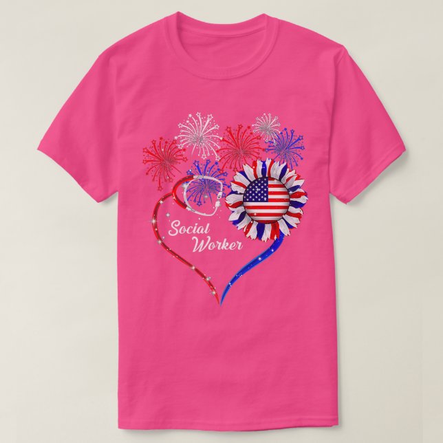 Patriotic Social Worker 4th Of July American Flag  T-Shirt (Design Front)