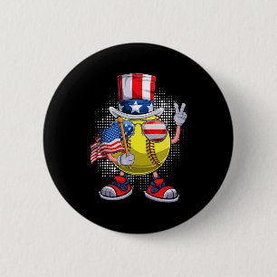 Patriotic Softball 4th Of July Usa Men Women Boys Button