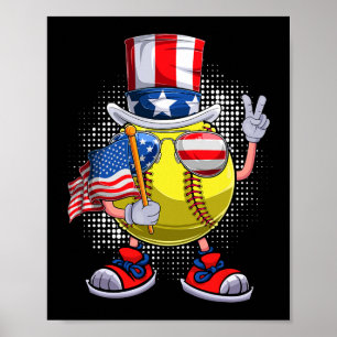 Patriotic Softball 4th Of July Usa Men Women Boys  Poster