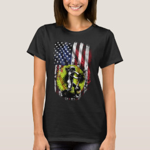 Patriotic Softball Batter with American Flag T-Shirt