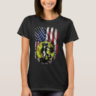 Patriotic Softball Batter with American Flag T-Shirt