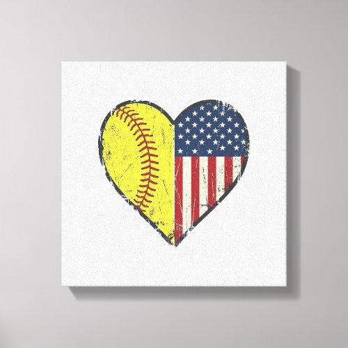 Patriotic Softball Heart Vintage Vector Design_1 Canvas Print