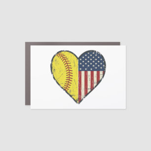 Patriotic Softball Heart Vintage Vector Design_1 Car Magnet
