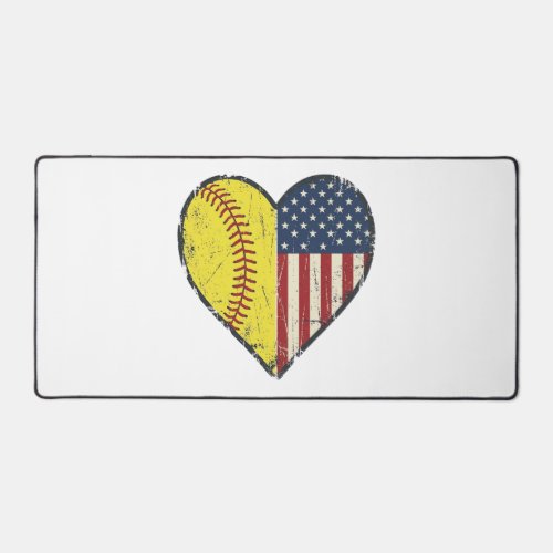 Patriotic Softball Heart Vintage Vector Design_1 Desk Mat
